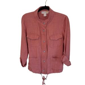 C&C California Coral 100% Linen Utility Jacket Women's Snap Closure Pock…